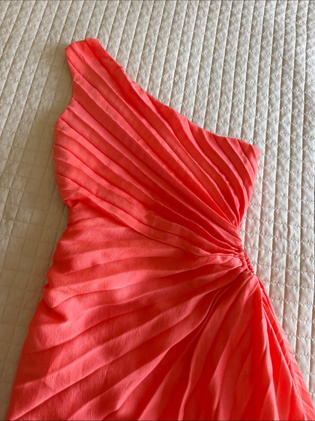 One-Shoulder Asymmetrical Pleated Dress In Coral — image 2 of 8